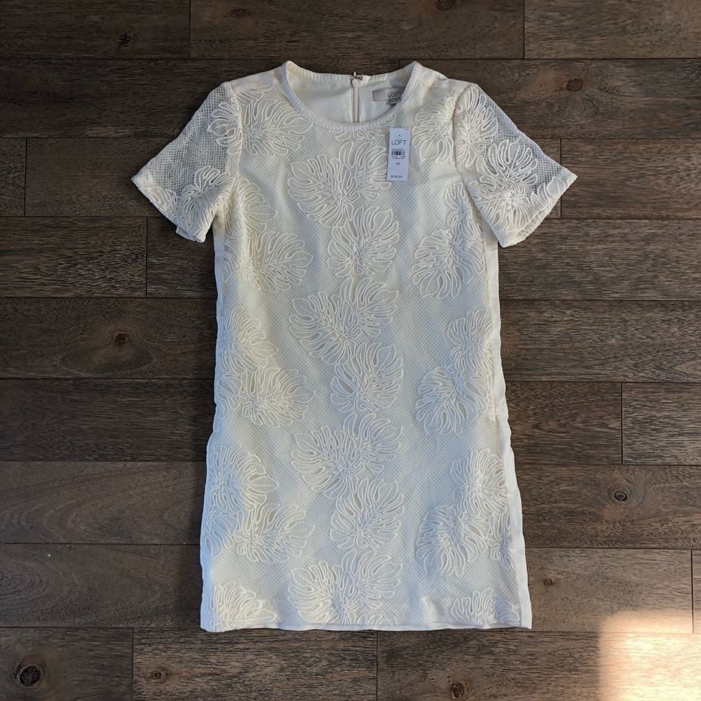 Loft Short Sleeve Off White Dress XS